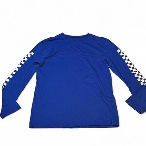 Original Use Blue Long Sleeve Tee with Checkered Sleeves